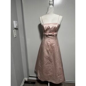 David's Bridal Satin Formal Dress Party Cocktail Bridesmaid‎ Bow Pink Size 2